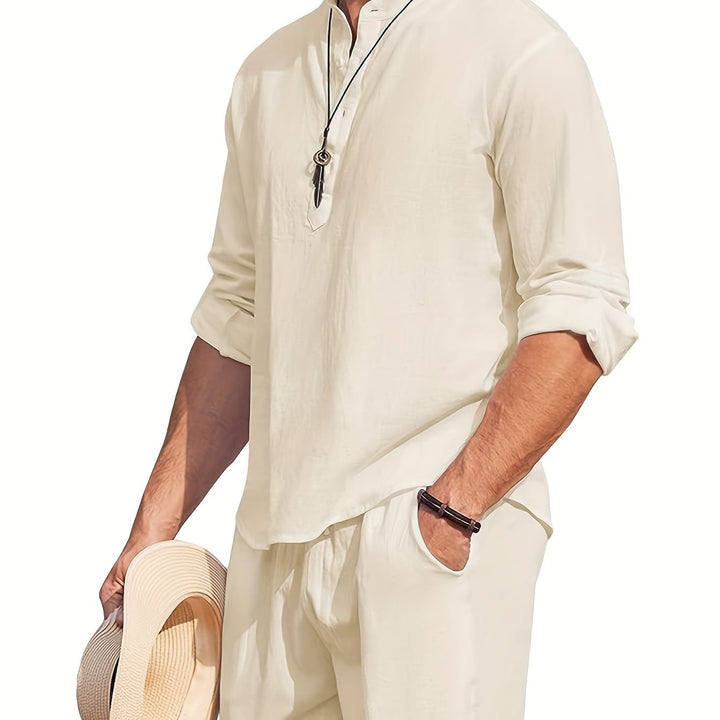 Levoire | T-Shirt Henley Homme Style Rétro À Manches Longues Uni