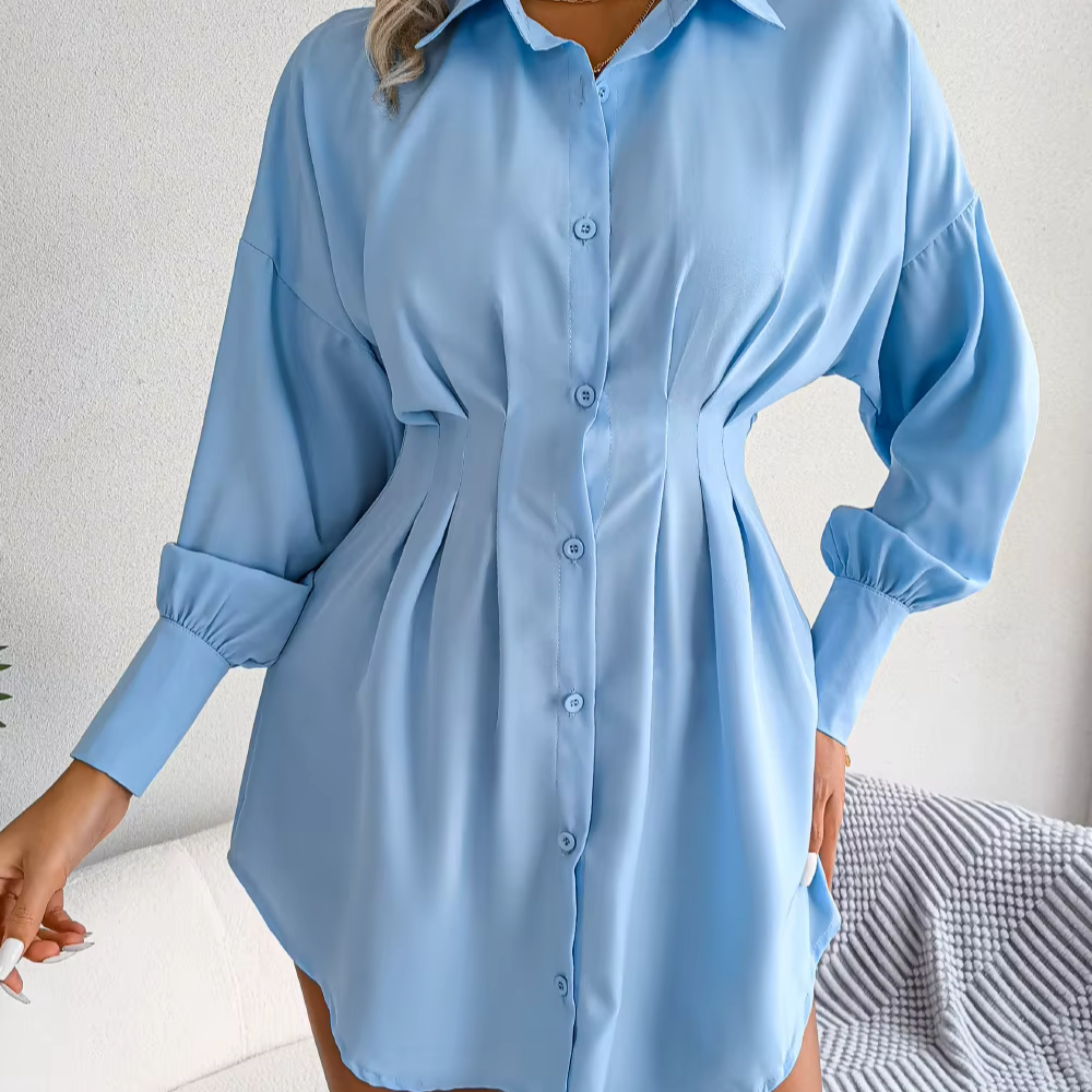 Levoire | Robe Col Élégant Avec Des Noueds À La Taille Bleu