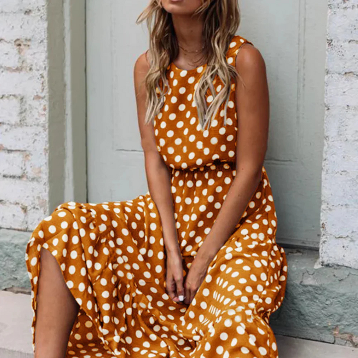Levoire | Robe Mi-Longue À Pois Noirs Pour Un Look Rétro Chic Orange