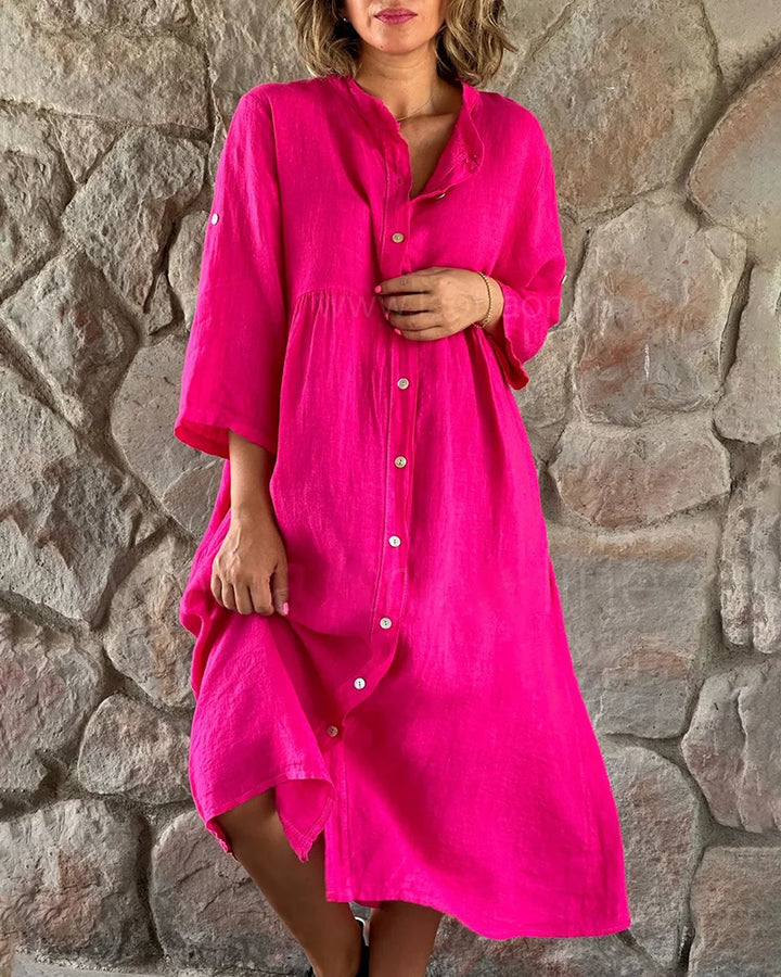 Levoire | Robe chemise ample en coton et lin Rose