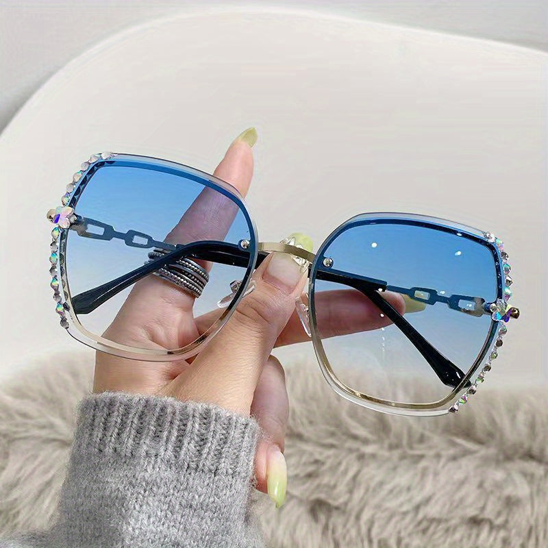 Levoire | Lunettes De Soleil Sans Contour Ornées De Cristaux Dégradés Pour Femmes Bleu