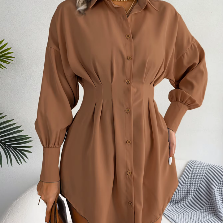 Levoire | Robe Col Élégant Avec Des Noueds À La Taille Braun