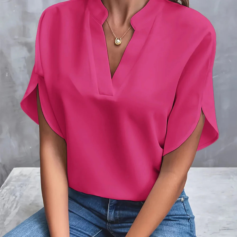 Levoire | Blouse Élégante Avec Décolleté En V Et Manches À Ailes Rosa