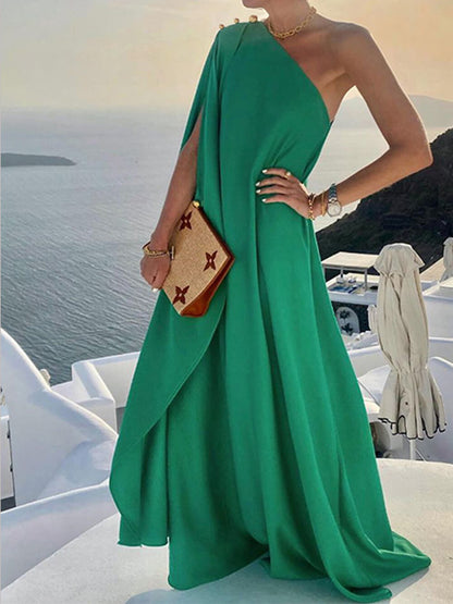 Levoire | Robe Maxi Drapée À Une Épaule Pour Femmes Vert