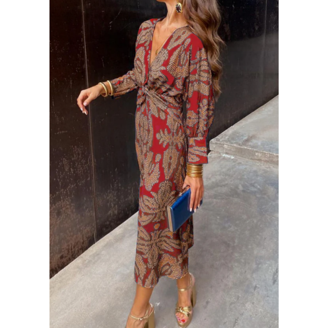 Levoire | Robe maxi élégante avec décolleté en V pour femmes Rot