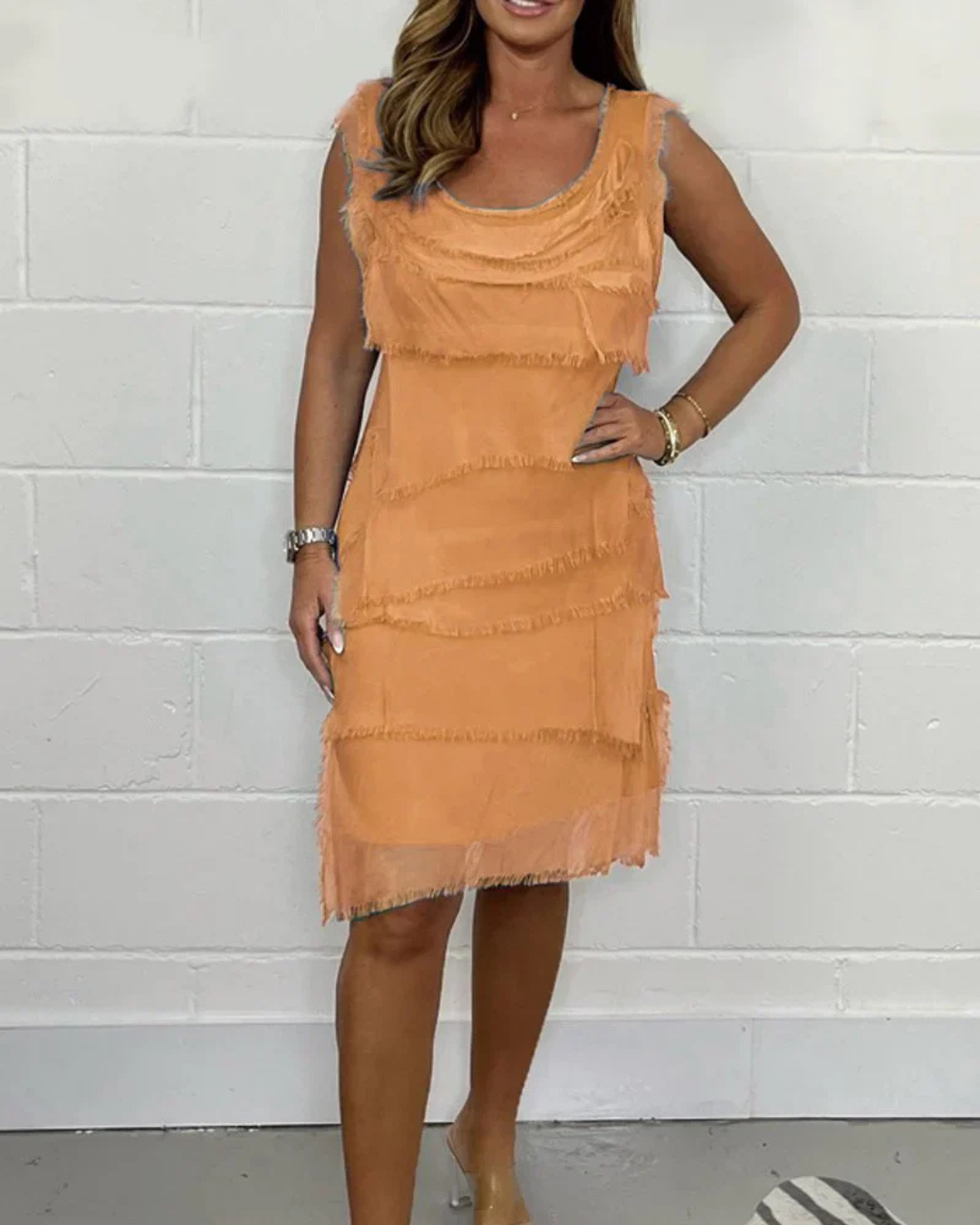 Levoire | Robe d'été à franges en douce teinte corail Orange