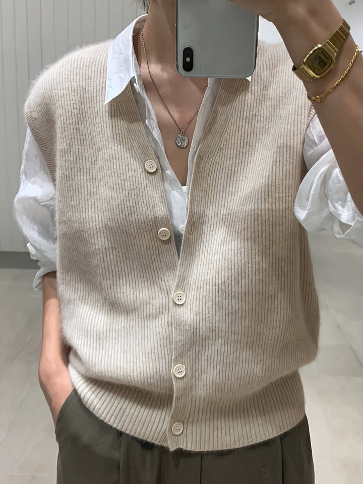 Levoire | Col Bouton-Devant Gilet En Tricot Pour Femmes Livia Gris clair