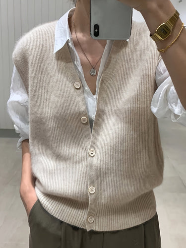 Levoire | Col Bouton-Devant Gilet En Tricot Pour Femmes Livia