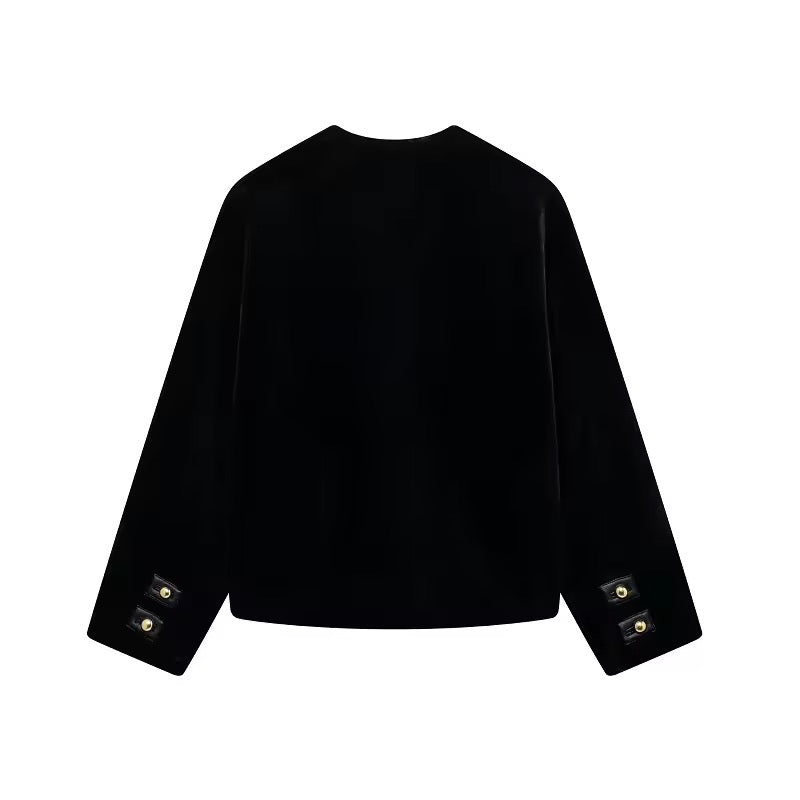 Levoire | Veste En Velours Noir Élégant Avec Des Boutons Dorés