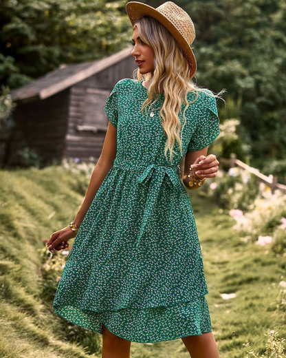 Levoire | Robe À Fleurs Boho Avec Volants Vert
