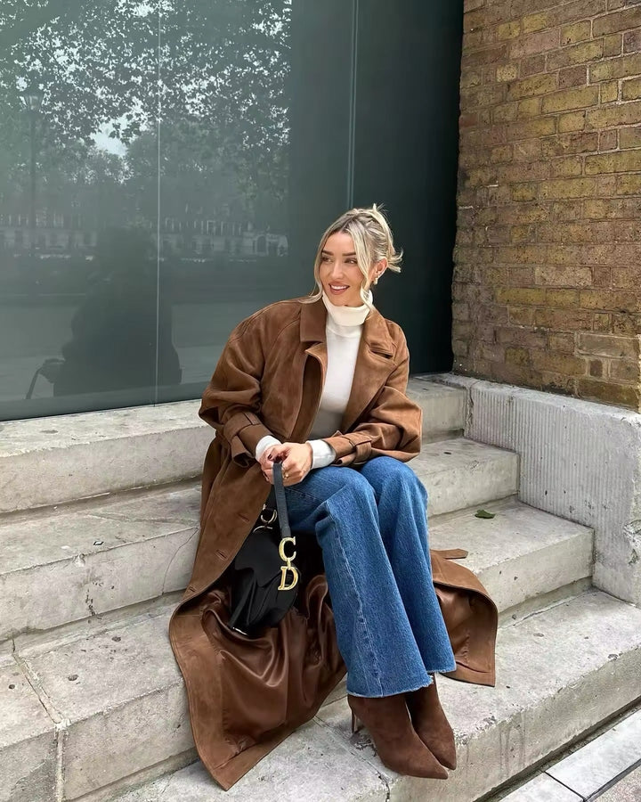 Levoire | Manteau Trench En Daim Plus Long En Brun