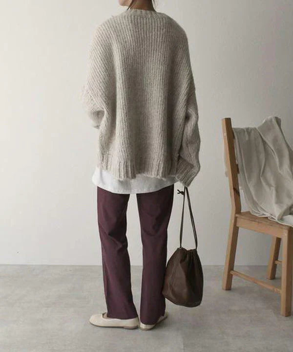 Levoire | Surdimensionné Taille Lumière Couleur Ivoire Pull Avec Poche