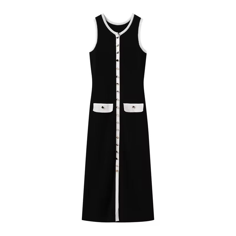 Levoire | Robe Élégante Noir Et Blanc Avec Détails En Boutons Dorés