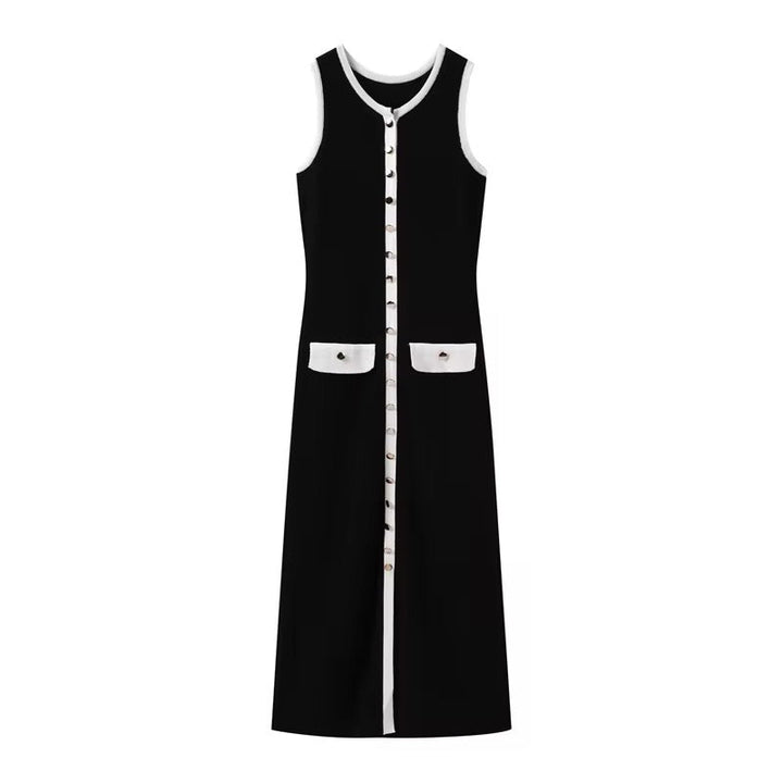 Levoire | Robe Élégante Noir Et Blanc Avec Détails En Boutons Dorés