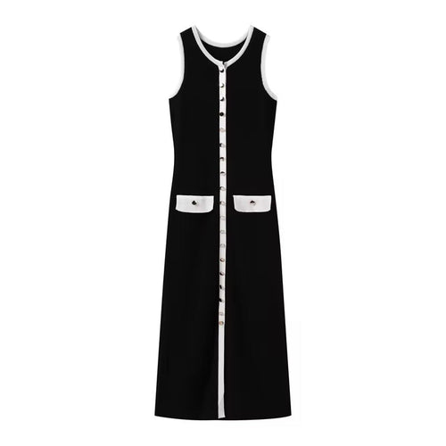 Levoire | Robe Élégante Noir Et Blanc Avec Détails En Boutons Dorés