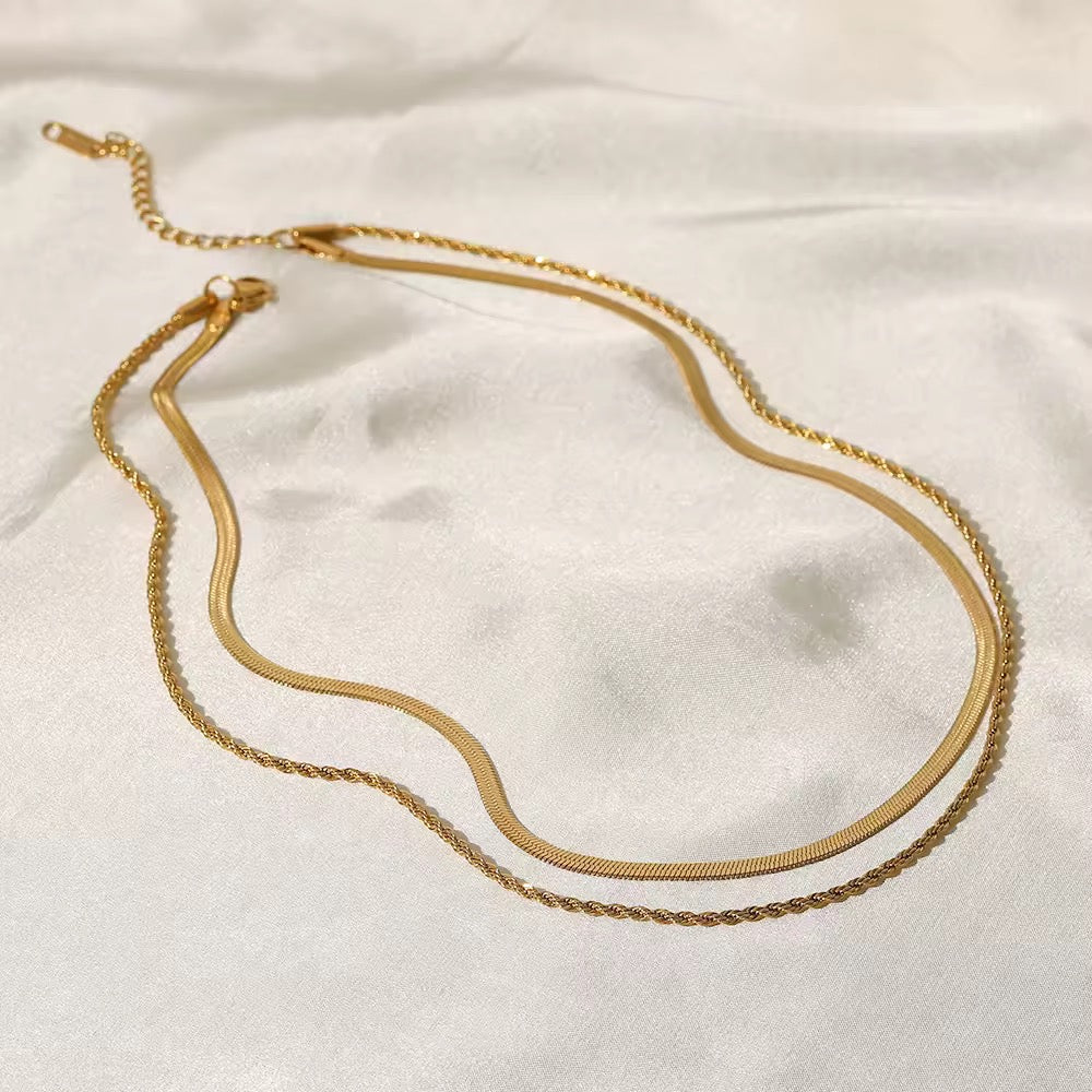 Levoire | Collier Doré À Double Rangée Composé De Chaîne En Maillons Et De Chaîne Serpent
