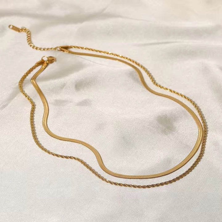 Levoire | Collier Doré À Double Rangée Composé De Chaîne En Maillons Et De Chaîne Serpent