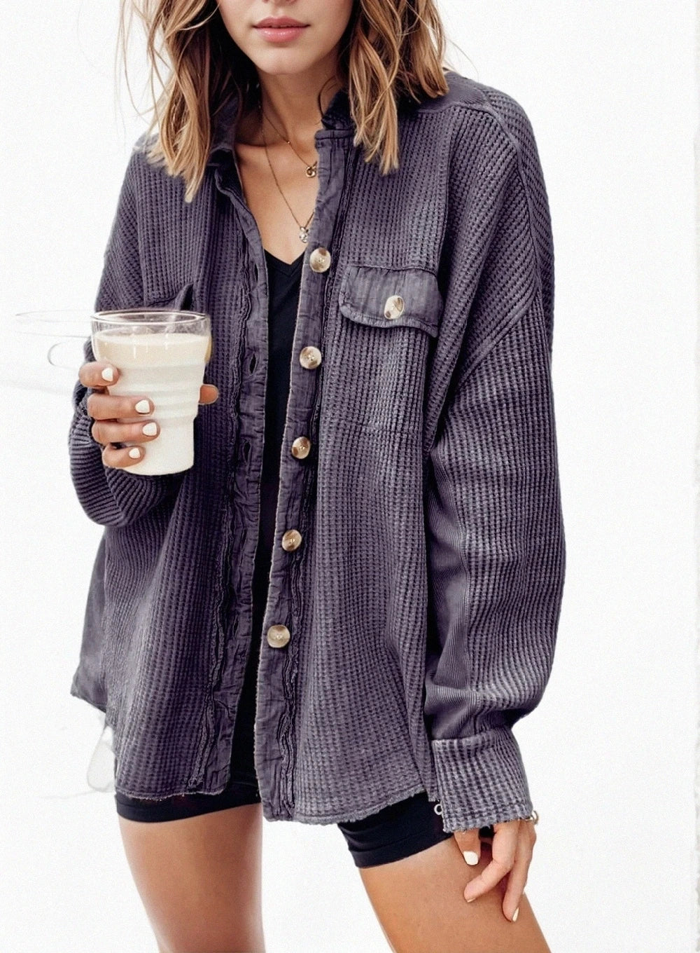Levoire | Veste À Col Ajustable En Patchwork Chemise Irrégulière Pour Le Créateur De Tendances Moderne Gris