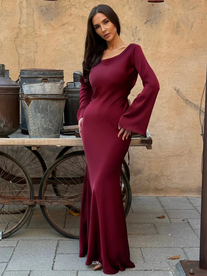 Levoire | Robe Maxi Fluide À Manches Longues Pour Femmes vin rouge