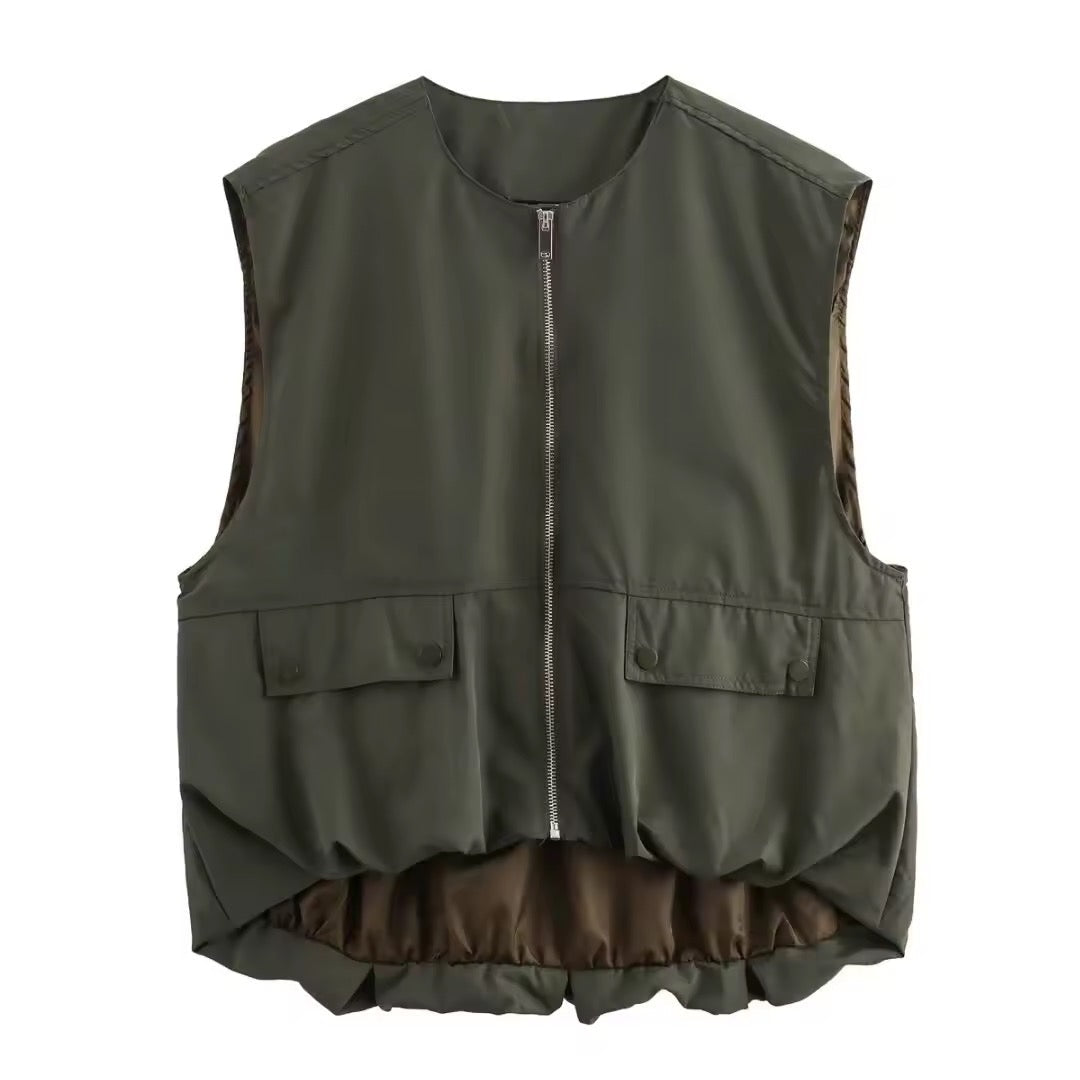Levoire | Style Sans Manches Veste Avec Fermeture Éclair Vert
