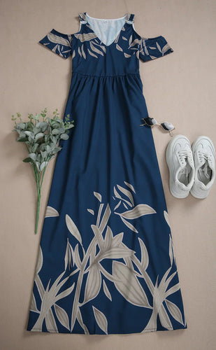 Levoire | robe d'été bleu cobalt plissée à col en V et épaules froides
