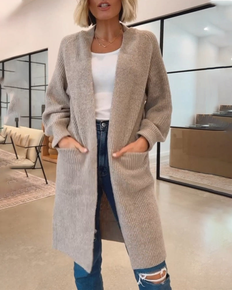 Levoire | Pull En Maille Chaud Tricoté Avec Poches Pour Femmes – Coupe Longue Khaki
