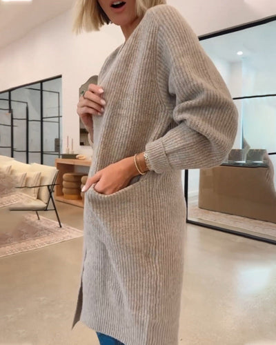 Levoire | Pull En Maille Chaud Tricoté Avec Poches Pour Femmes – Coupe Longue