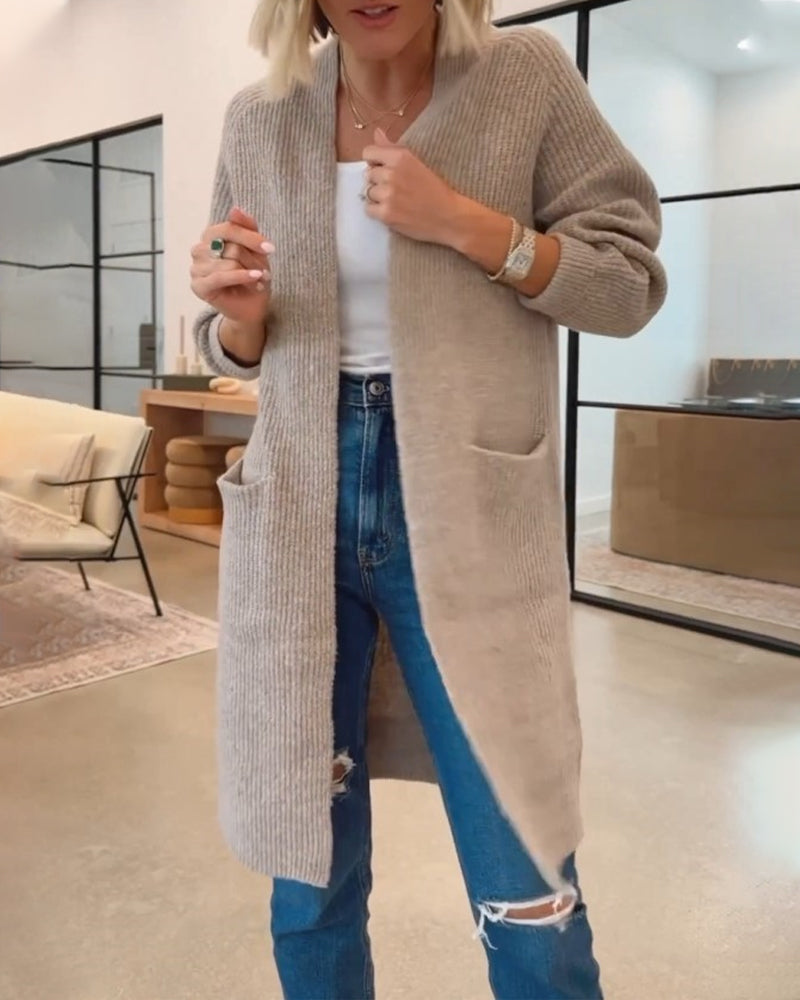 Levoire | Pull En Maille Chaud Tricoté Avec Poches Pour Femmes – Coupe Longue