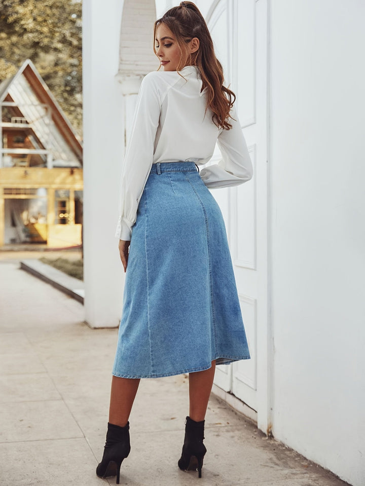 Levoire | Jupe En Denim Midi Élégante Avec Bouton