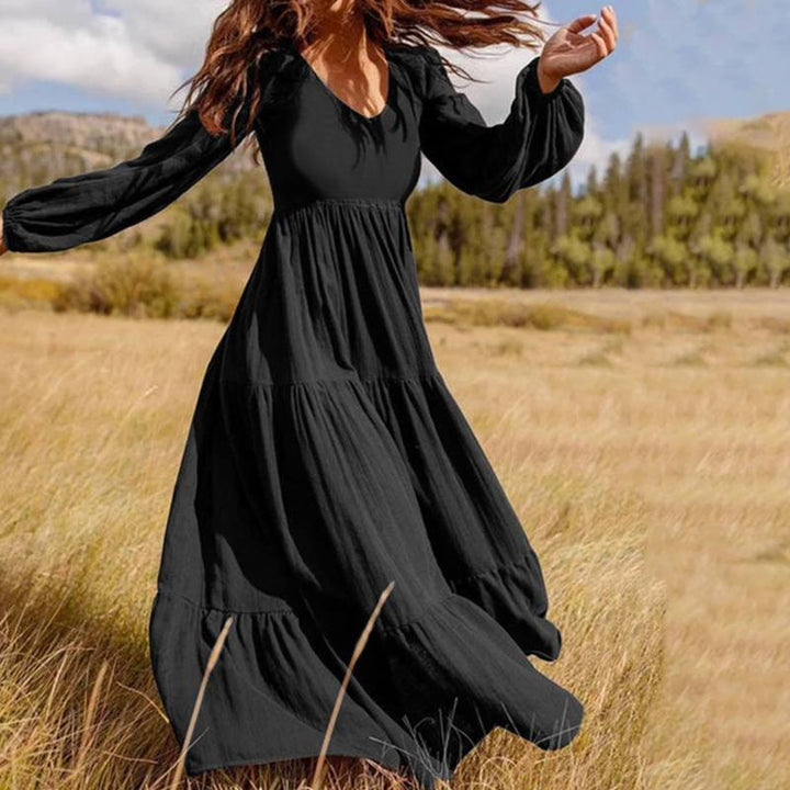 Levoire | Femme robe élégante unie à manches longues Noir