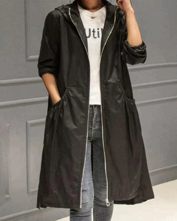 Levoire | Veste Imperméable Mi-Longue À Manches Longues Avec Poches Noir