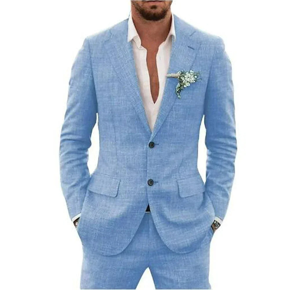 Levoire | Costume en lin pour hommes Bleu clair