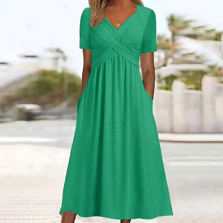 Levoire | Robe Midi Élégante Avec Décolleté En V Vert