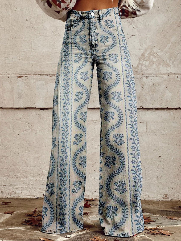 Levoire | Pantalon Flare Look Rétro Femme Rayures bleues