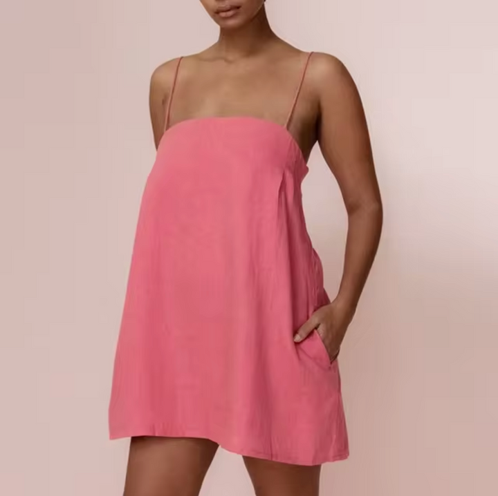 Levoire | Robe Courte En Lin Et Coton Rosa