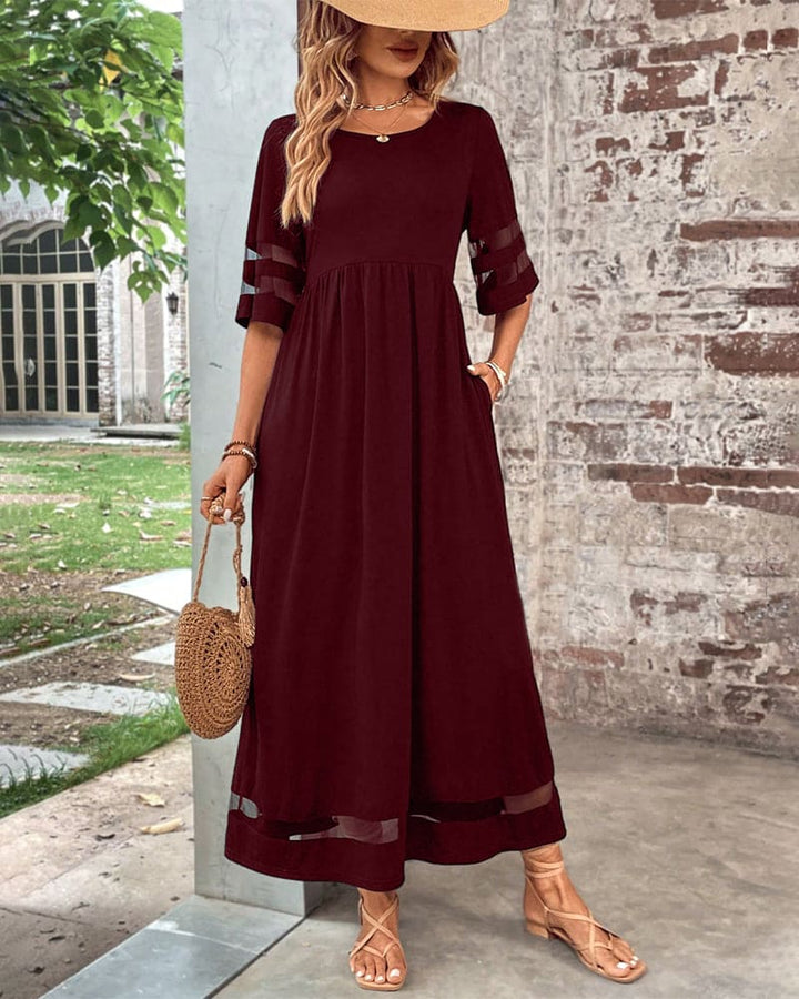 Levoire | Robe Élégante À Manches Plus Courtes Et Un Décolleté Rond Décontracté Bordeaux