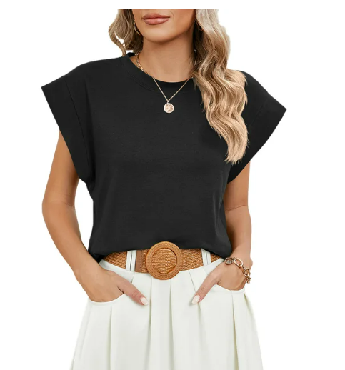 Levoire | T-Shirts D'Été Pour Femmes À Manches Courtes Et Encolure Ronde Noir