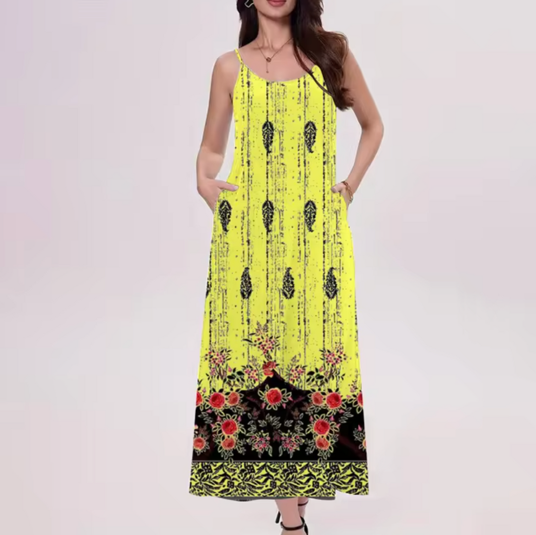 Levoire | Robe Longue Imprimée Élégante Jaune