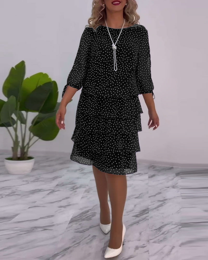 Levoire | Robe à pois festonnée pour femmes à jupe évasée Noir