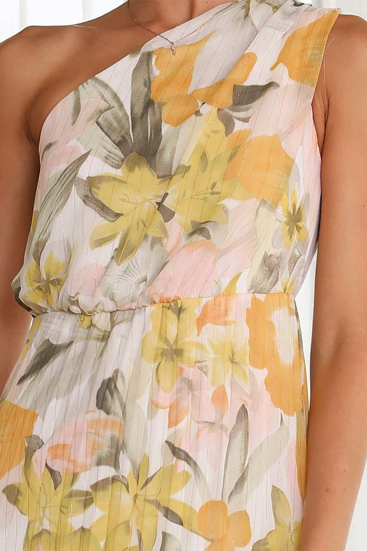 Levoire | Femme Robe décolletée imprimée - Jaune Blanc