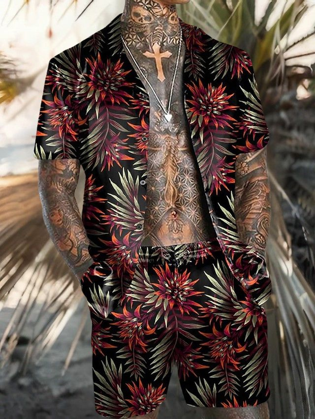 Levoire | Chemise hawaïenne d'été pour hommes et short pour hommes Noir