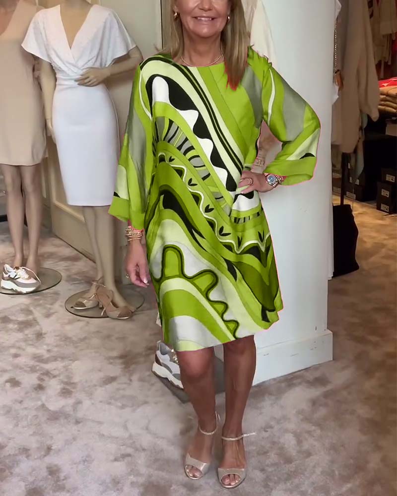 Levoire | Robe Midi Imprimée À Col Rond Tendance