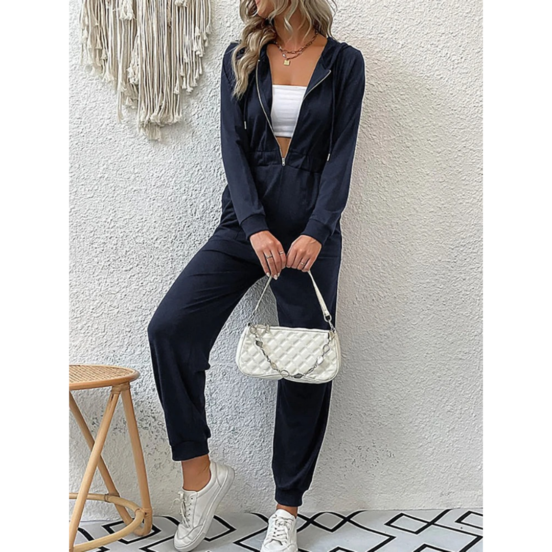 Levoire | Ensemble De Sport Pour Femmes Avec Fermeture Éclair Et Capuche Bleu foncé