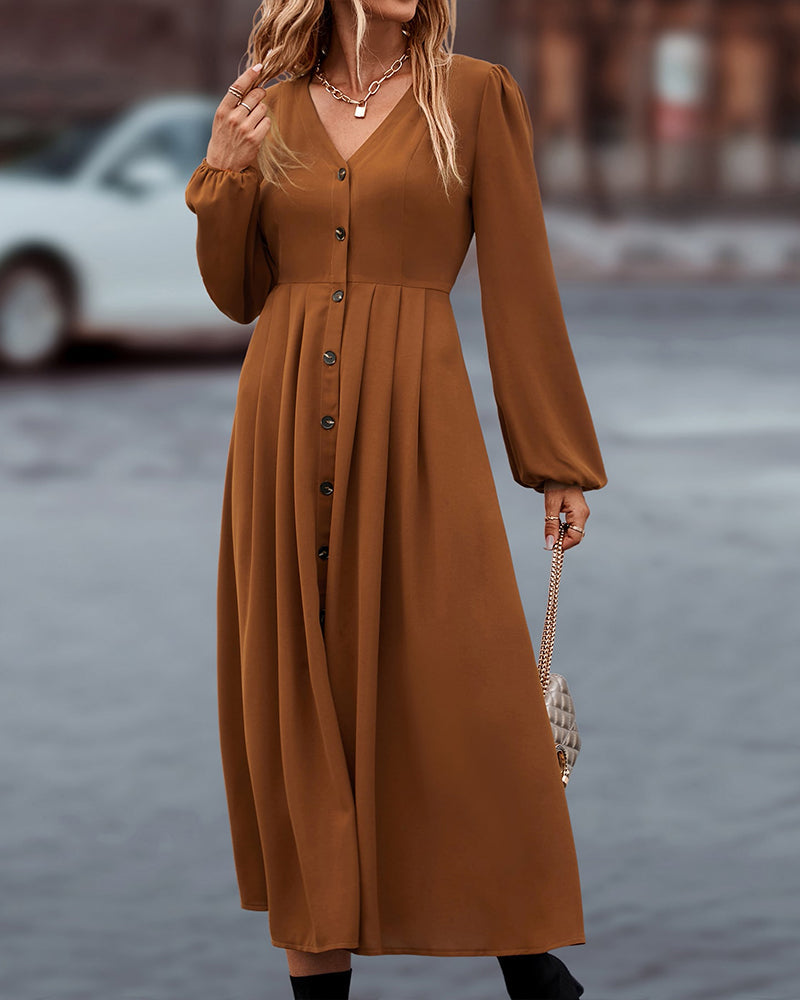 Levoire | Robe Avec Des Boutons Élégants Et Des Manches Bouffantes Longues, Un Indispensable Pour Chaque Garde-Robe
