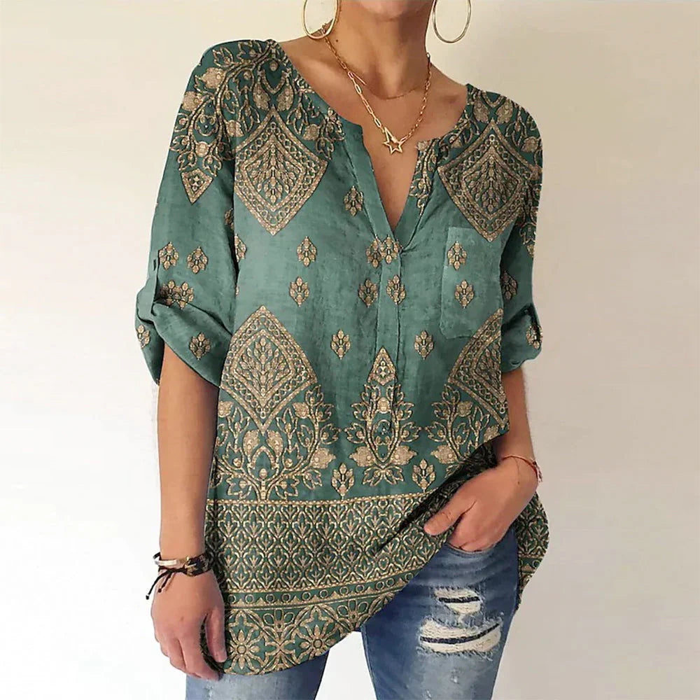 Levoire | Chemise à imprimé V décolleté élégante poche avant 2XL