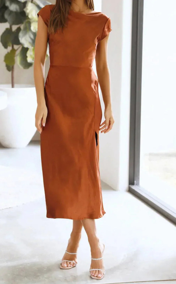 Levoire | Robe Femme Robe Midi Élégante Femme Avec Dos Nu Marron clair