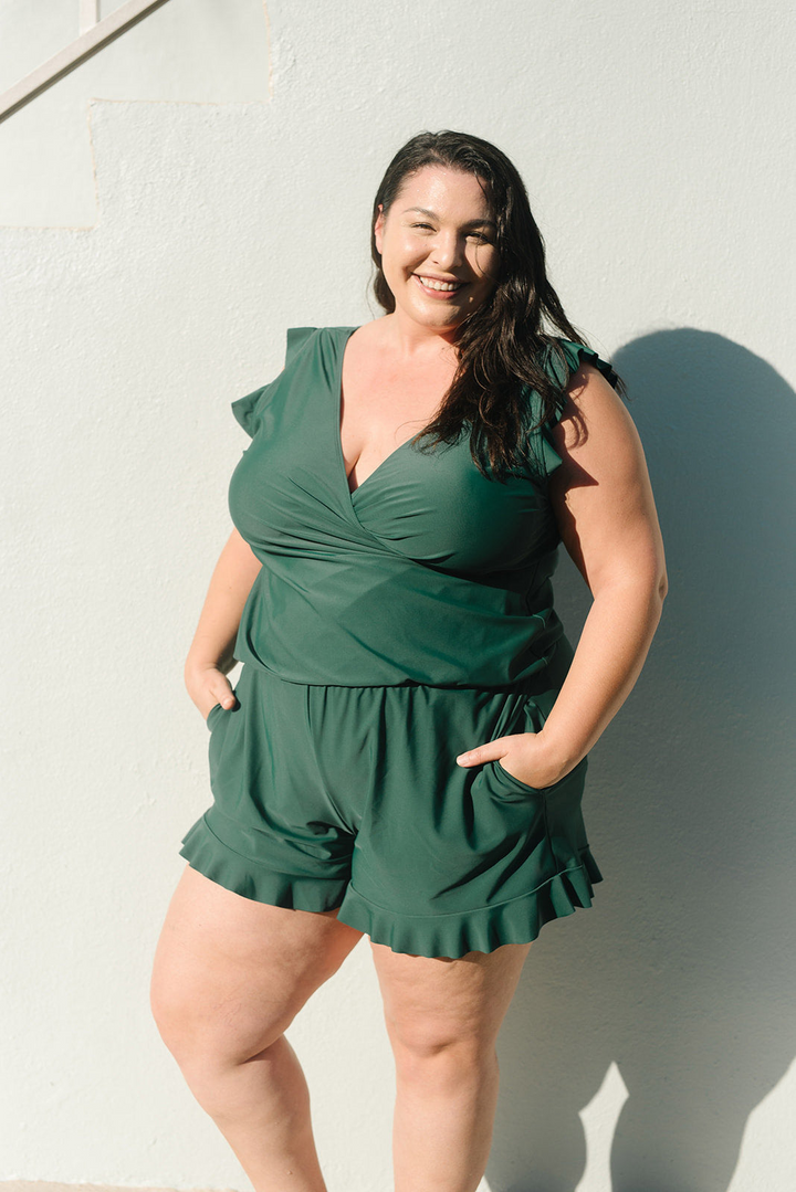 Levoire | Vêtements de bain pour femmes Maillots de bain Short de bain avec soutien-gorge intégré Pavot vert