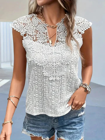 Levoire | Chemise Romantique À Col En V Avec Dentelle Blanc
