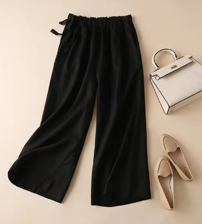 Levoire | Khaki Cravate Élastique Taille Haute Pantalon Droit Noir