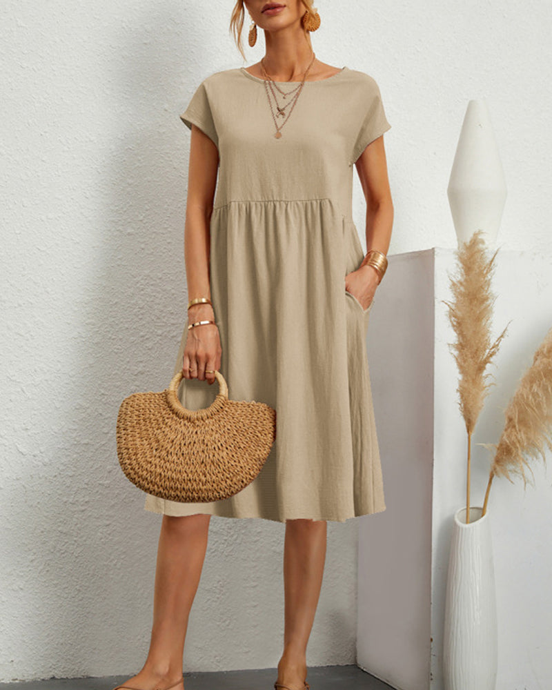 Levoire | Robe Midi À Col Rond Avec Poches Khaki